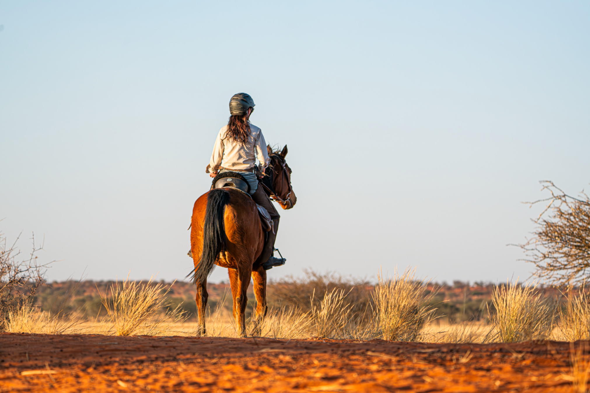 Nichola allein auf dem Kalahari Duenenkamm